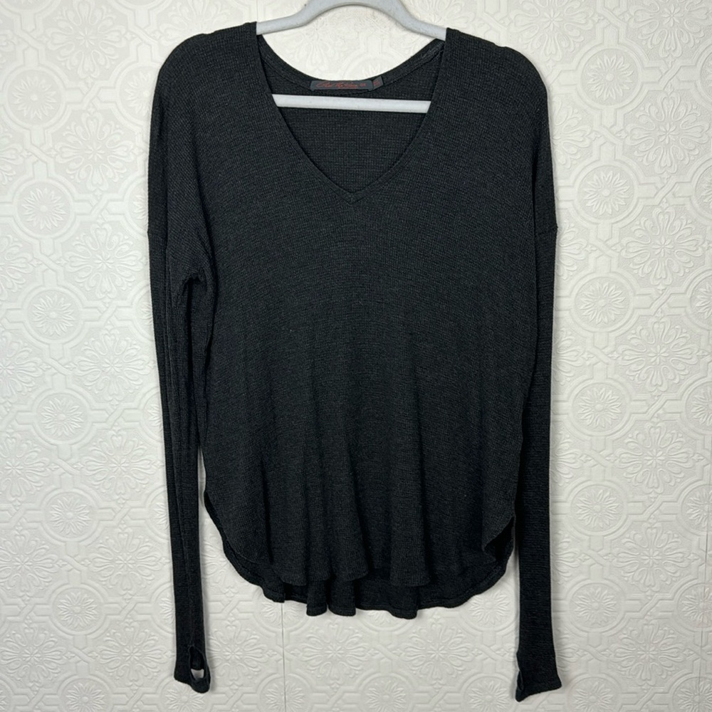 Feel The Piece Thermal Scoop Neck Long Sleeve Shirt Flowy Tunic Modal Dark Grey
